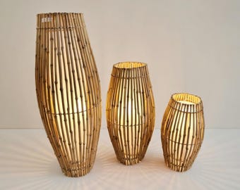 Outdoor Indoor Rattan Floor Lamps | Rustic Boho Lanterns with Warm Glow | Garden Porch Decor