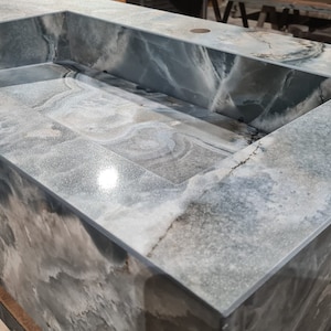 CUSTOM CERAMIC COUNTERTOP With/Without Integrated Wash Basin Sink, Floating Sink, Countertop Sink , Natural Stone Sink, Wall Mounted