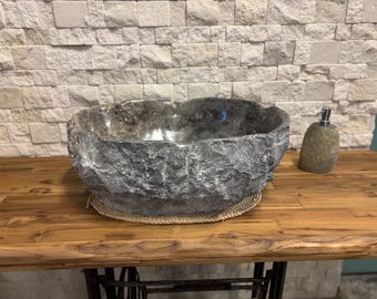 Handmade Grey Marble Sink | Natural Stone Washbasin