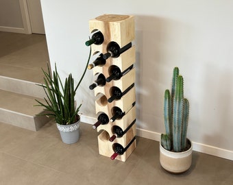 Floor Free Standing Wine Rack Vertical, Rustic Wood Wine Holder Organizer Storage, 5-12 Liquor Bottle Display Stand, Kitchen Home Bar Decor