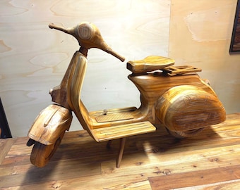 Vintage Wooden Scooter Model – Large Rustic Home Decor Sculpture Gift