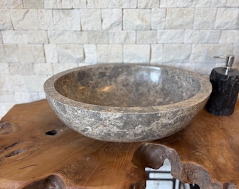 Handmade Grey Marble Sink – Round Stone Countertop Basin