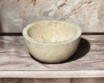 Round Beige Marble Vessel Sink, Kitchen Bathroom Vanity Sink