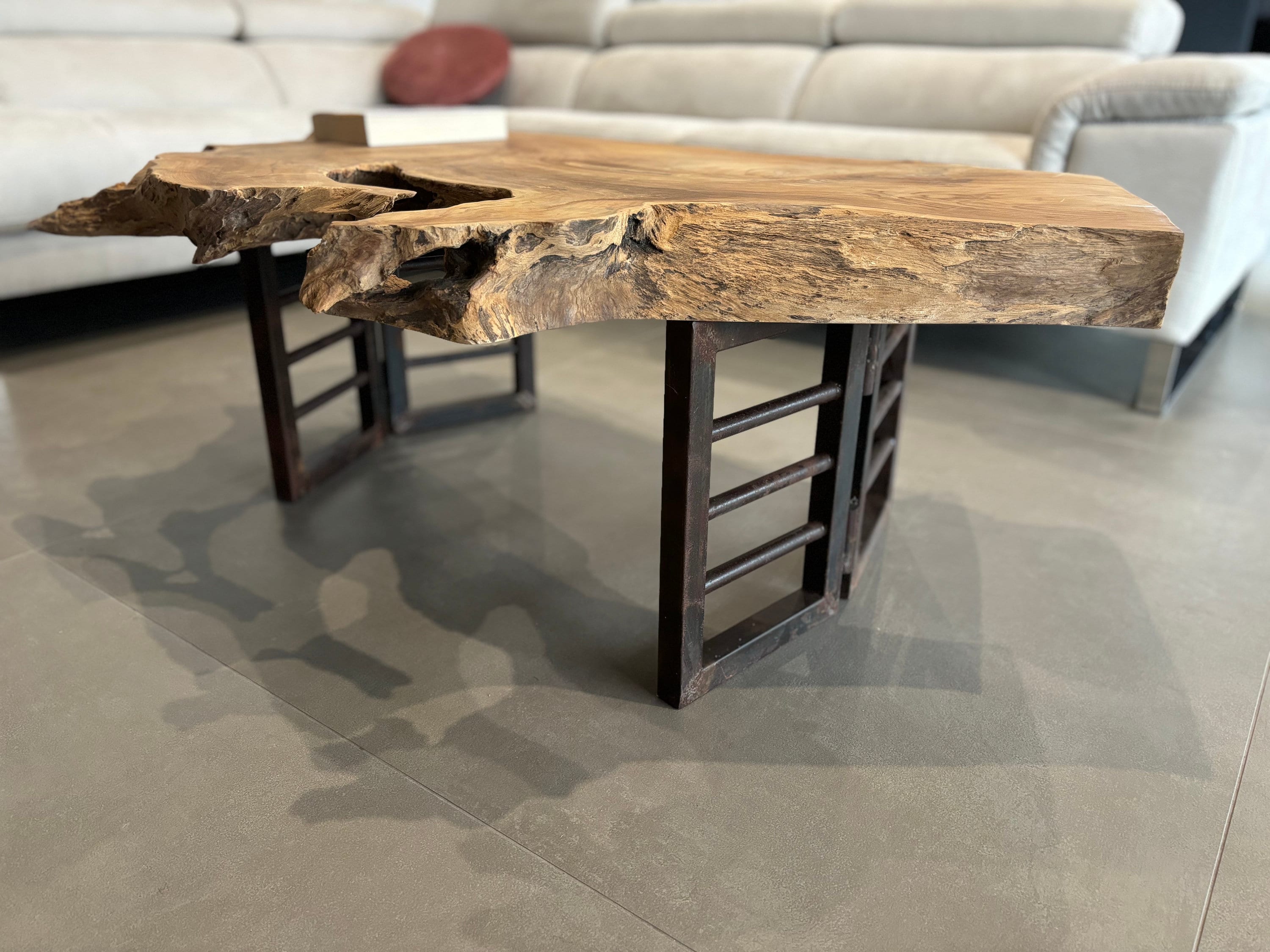 Rustic Root Teakwood Raw Live Edge Table With Iron Legs, Handmade