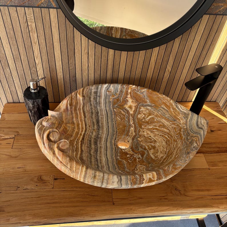 Onyx Vessel Sink Handmade | Natural Stone Bathroom Sink | Luxury Vessel Sink | Unique Bathroom Decor | Stone Sink Basin Limited Edition image 1