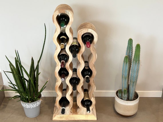 Rustic Wooden Wine Rack, Freestanding 5-15 Bottle Display Stand