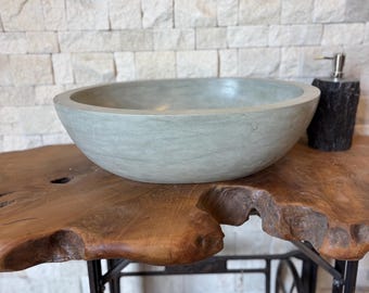 Grey Andesite Stone Sink – Round Volcanic Rock Wash Basin