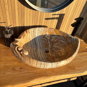 Onyx Vessel Sink Handmade | Natural Stone Bathroom Sink | Luxury Vessel Sink | Unique Bathroom Decor | Stone Sink Basin Limited Edition image 4