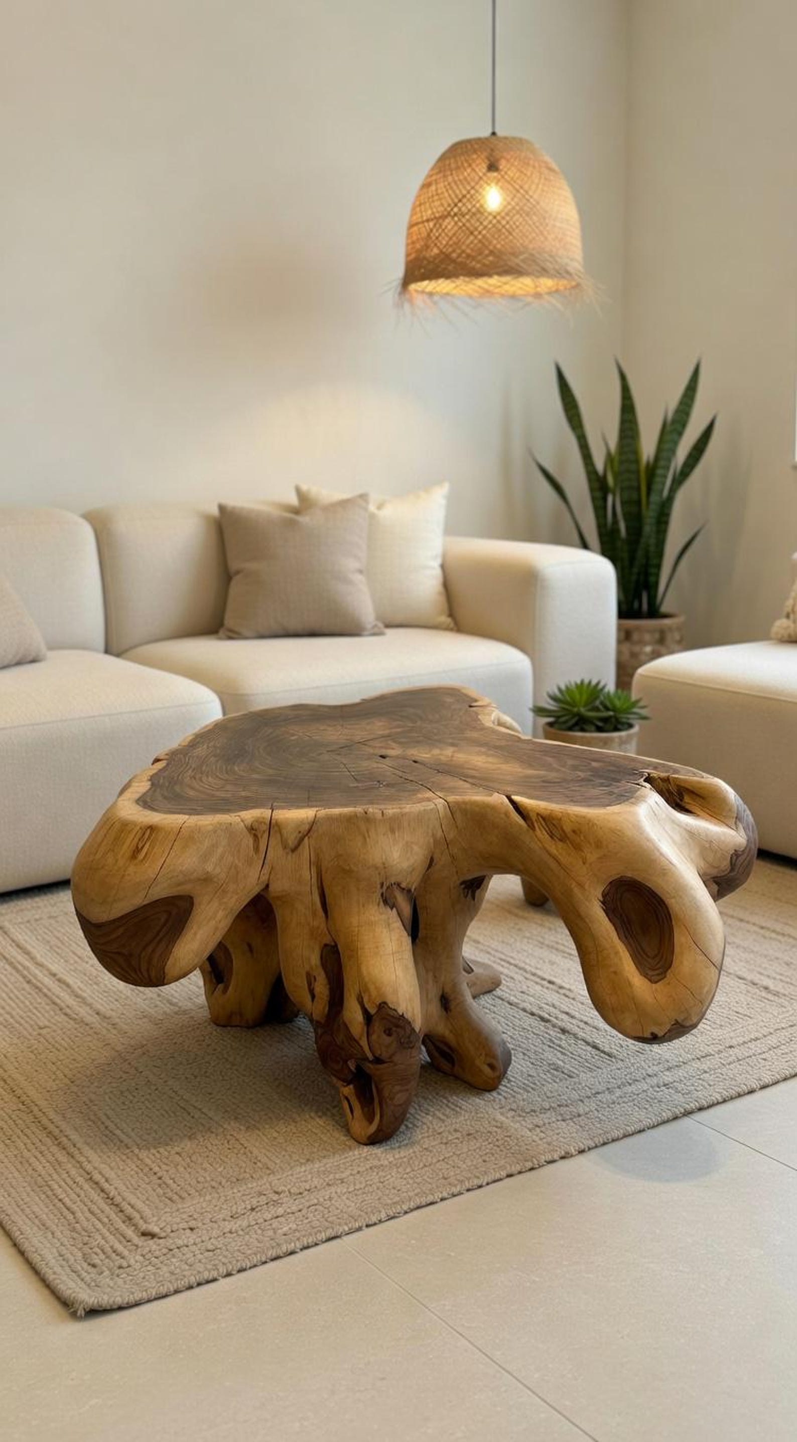 Teak Root Coffee Table With Wheels – Solid Teak Stump – Natural Live ...