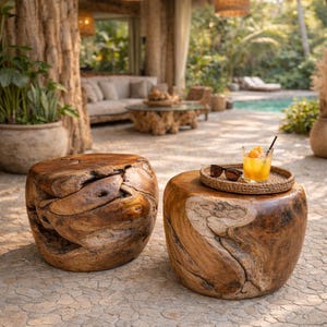 Mesita de noche rústica de madera maciza exótica