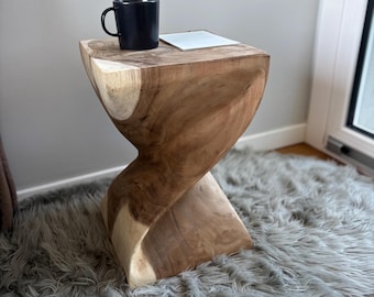 Samanea Saman Wood Pouf Stool, Handmade Foot Resting Sitting Stool, Living Room Bedroom Footstool, Boho Home Decor