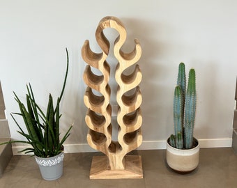 Wooden Wine Rack Freestanding | Sculptural Suar Wood Wine Holder | Handmade Floor Wood Wine Rack Free Standing | Unique Wine Storage