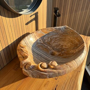 Onyx Vessel Sink Handmade | Natural Stone Bathroom Sink | Luxury Vessel Sink | Unique Bathroom Decor | Stone Sink Basin Limited Edition image 2