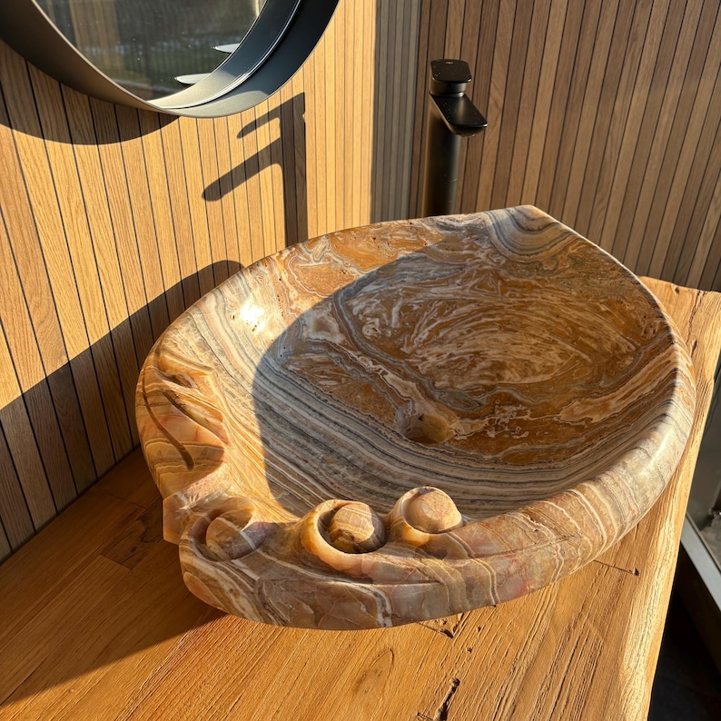 Onyx Vessel Sink Handmade | Natural Stone Bathroom Sink | Luxury Vessel Sink | Unique Bathroom Decor | Stone Sink Basin Limited Edition image 2