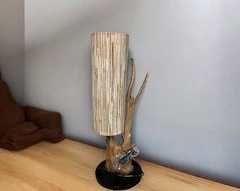 Handcrafted Teak Table Lamp, Rustic Uplight, Bedside Night Lamp