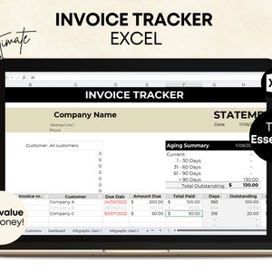 Invoice Tracker Excel Template, Payment Management Spreadsheet, Debt Management Tracker, Digital Payment Log, Customer Management Template