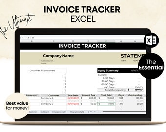 Invoice Tracker Excel Template, Payment Management Spreadsheet, Debt Management Tracker, Digital Payment Log, Customer Management Template