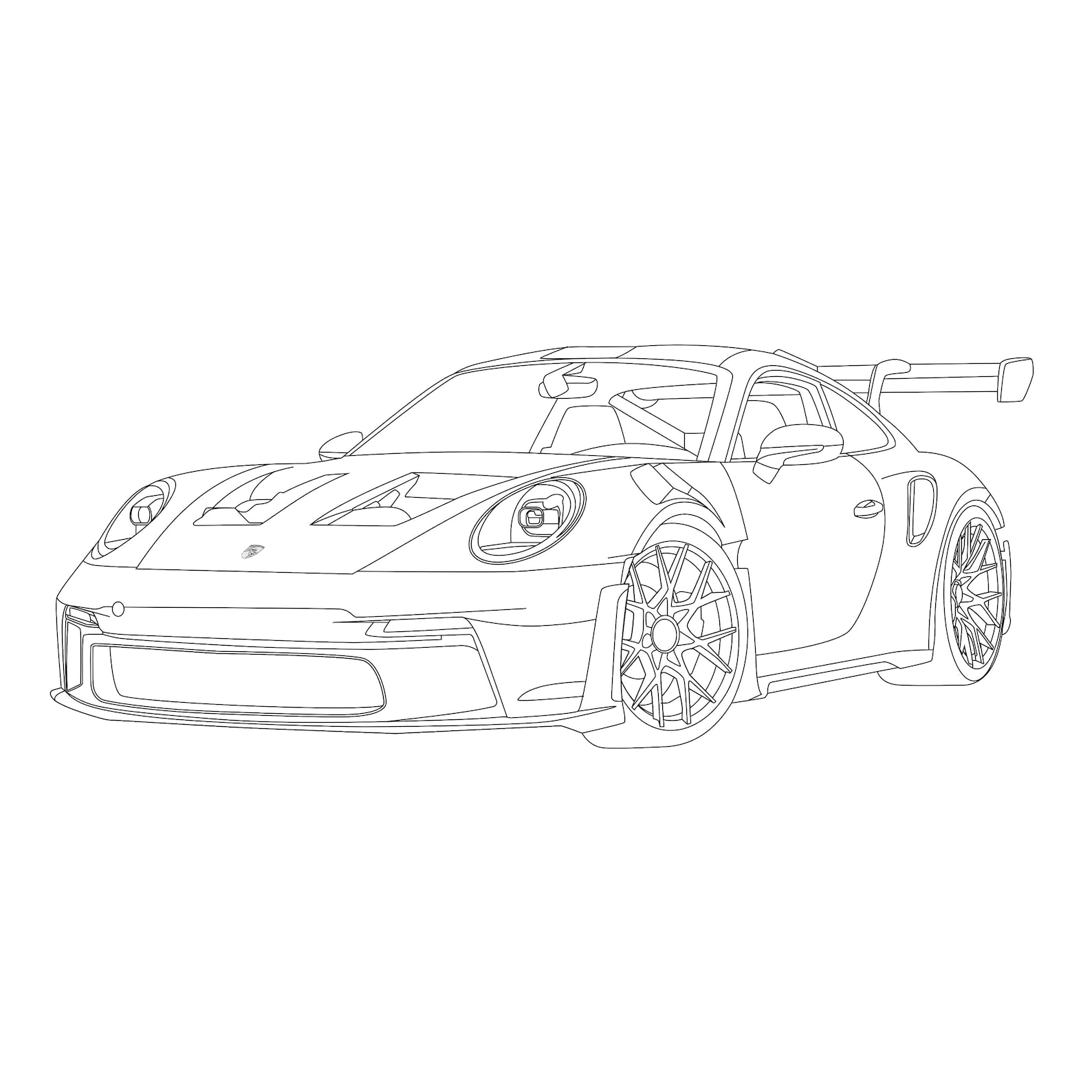 Porsche 992 GT3 RS Weissach Vector Line Drawing Illustration, Digital ...