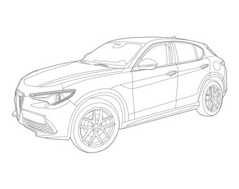 Alfa Romeo SUV vector line drawing illustration, Digital Vector, line art, vector files for laser engraving