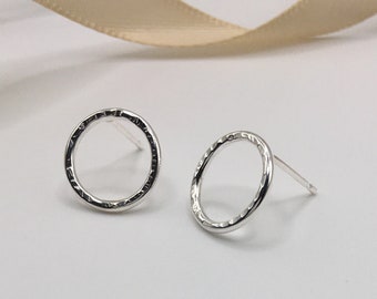 Sterling Silver Open Circle Stud Earrings #Hammered #Textured #Silver Studs Earrings