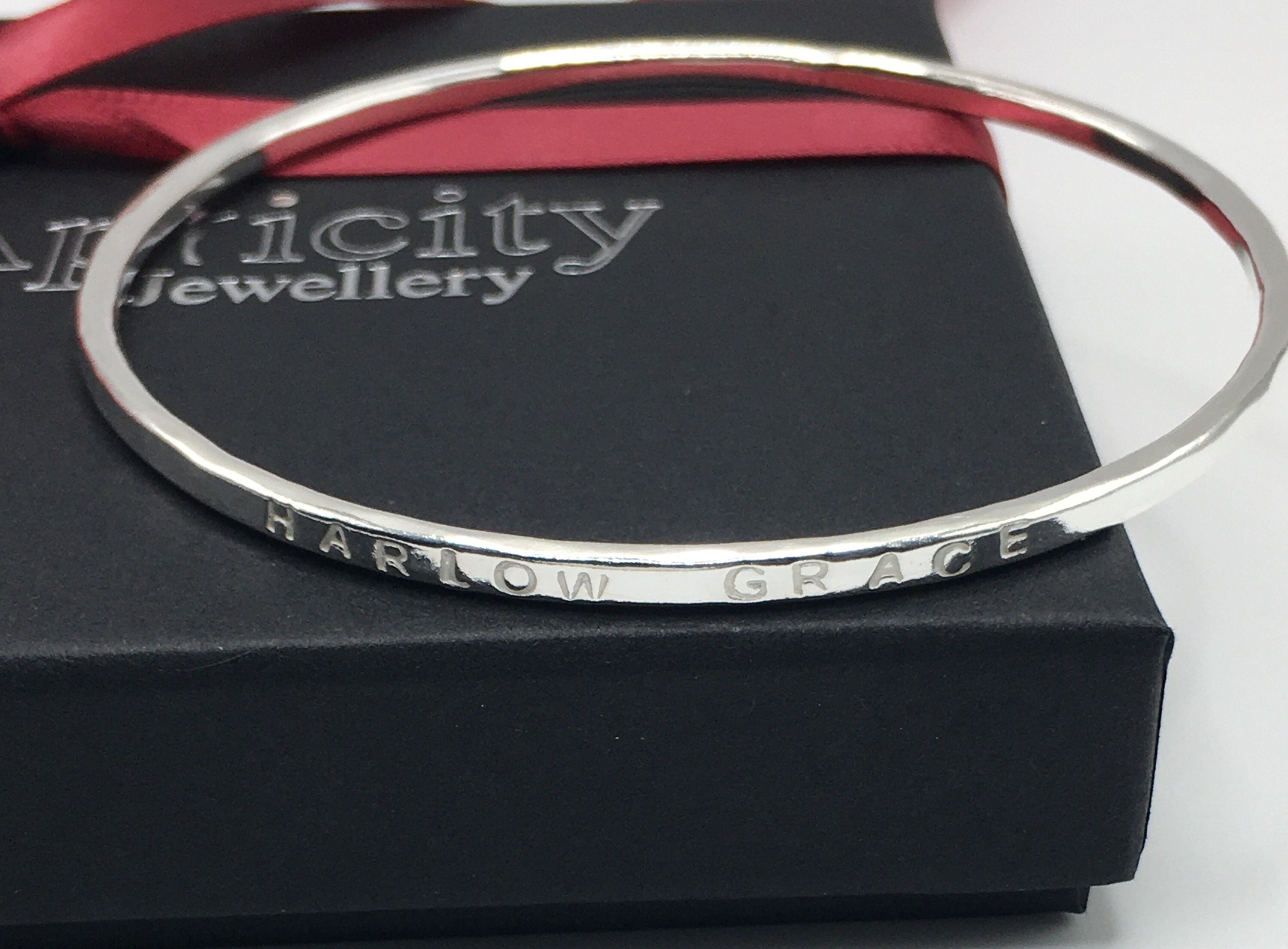Dolce Valentina Personalised Sterling Silver Baby Bangle – Gold Plated Heart, Gift Boxed