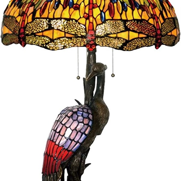 Antique Reading Lamp 20" Tiffany Style Table Lamp Emale Bird Desk Lamp Yellow Dragonfly Glass Lampshade for Living Room Study Bedroom,Female
