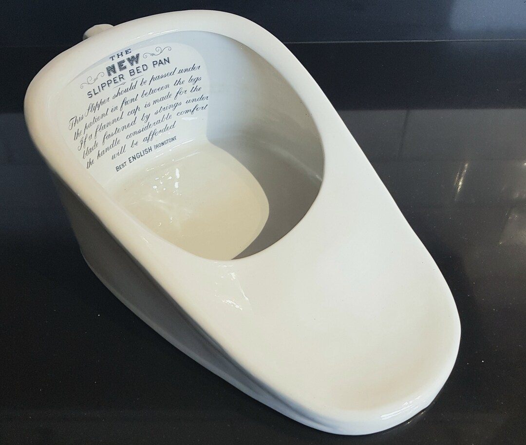 Vintage English Ironstone Slipper Style Ceramic Bedpan, Chamber Pot