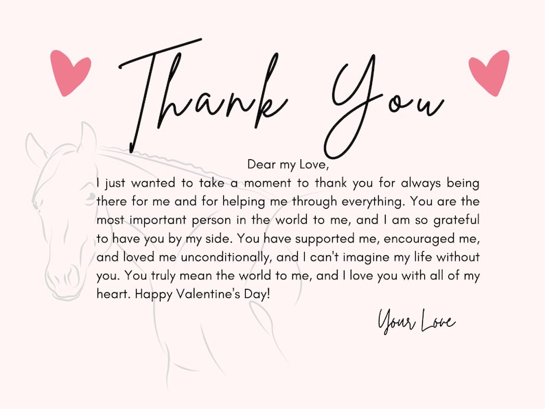DIGITAL DOWNLOAD, Printable Valentine's Thank You Card for Horse Lover ...