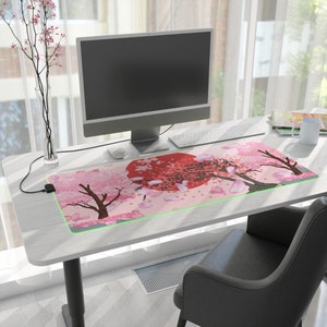 LED Gaming Cherry Blossom Mouse Pad - Japanese Cherry Blossom Design, Non-Slip, Computer, Pro Gamers, Teenage Gift, RGB
