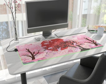 LED Gaming Cherry Blossom Mouse Pad - Japanese Cherry Blossom Design, Non-Slip, Computer, Pro Gamers, Teenage Gift, RGB