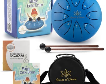 Steel Tongue Drum For Kids, Emma's Magic Calm Drum with storybook & songbook, Self-Regulation Toys, Musical Gifts For Kids (BLUE)