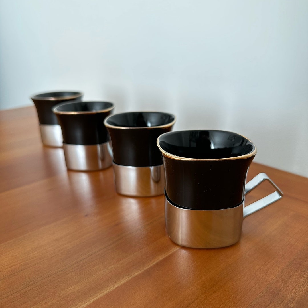 Vintage Retro Coffee Mugs With Metal Handled Holders Art Etsy