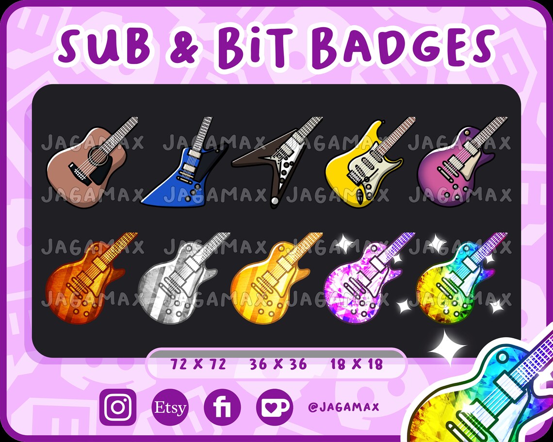 10x Twitch Sub / Bit Badges - Kawaii Guitar / Music Instrument / Music ...
