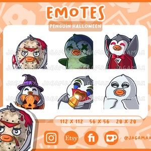 6x Twitch Emote / Cute Penguin Emoji Halloween Pack #1 (Candy, Ghost, Jason, Pumpkin, Vampire, Zombie) / For streamer / Discord / Grey