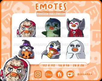 6x Twitch Emote / Cute Penguin Emoji Halloween Pack #1 (Candy, Ghost, Jason, Pumpkin, Vampire, Zombie) / For streamer / Discord / Grey