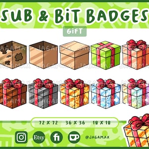10x insignias de suscripción/bit de Twitch: regalo/caja/cartón/insignias de suscripción para streamer/Discord/bronce/plata/oro/cristal/arcoíris
