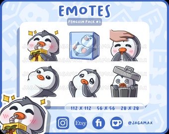 6x Twitch Emote / Cute Penguin Emoji Pack #3 (Ice Cube, It&#39;ll be OK..., Juice, Pat Head, Please, Trash) / For streamer / Discord / Grey