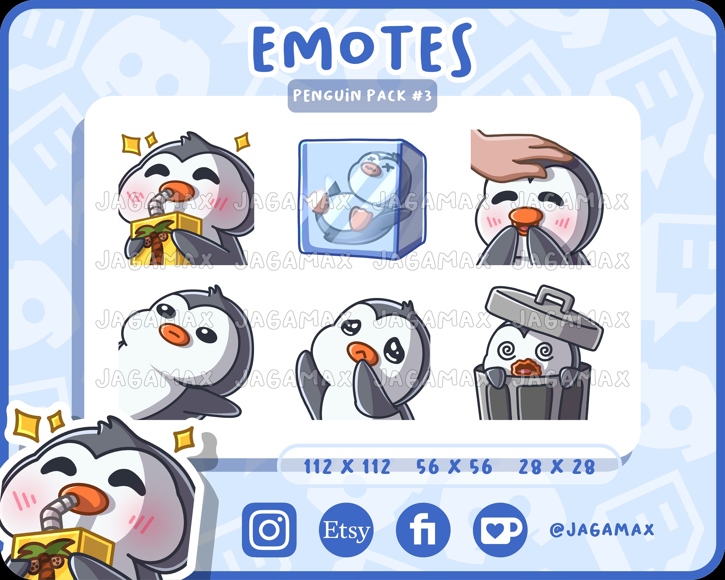 6x Twitch Emote / Cute Penguin Emoji Pack #3 (ice Cube, It'll Be OK ...