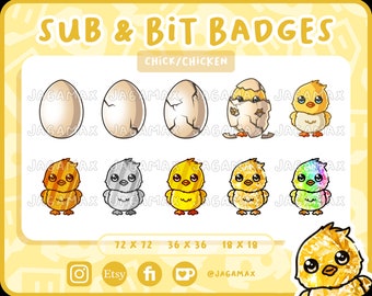 10x Twitch Sub / Bit Badges - Kawaii Cute Chick / Chicken Egg / Baby Chick / Sub badges For streamer / Discord / Bronze / Silver / Gold