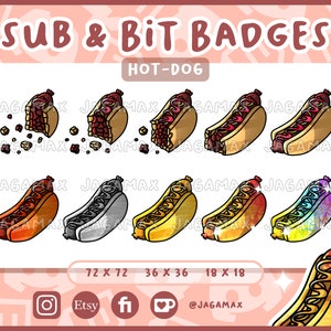10x Twitch Sub / Bit Badges - Kawaii Hot-Dog / Sausage / Food / Bread / Sub badges For streamer / Discord / Eat / Bronze / Silver / Gold