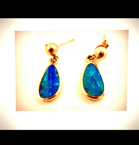 Opal Cabochon 14K Gold Earrings - image 1