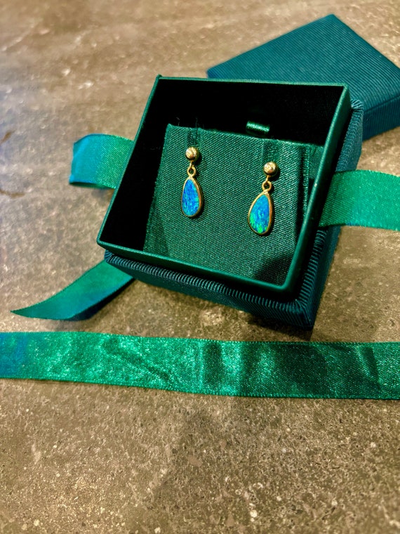 Opal Cabochon 14K Gold Earrings - image 7