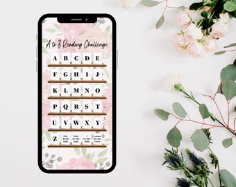 ABC | A to Z Reading Challenge | INSTANT DOWNLOAD | Editable | Bookshelf Tracker | Social Media Tracker | Booktok | Phone | PP01