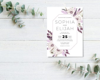 Mineral Violet Watercolor Wedding Invitation | INSTANT DOWNLOAD | Editable Invite | Wedding Invite Template | Floral Invite | MV04