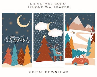 Navidad Boho iPhone Fondo de pantalla digital, Descarga de fondo del teléfono festivo