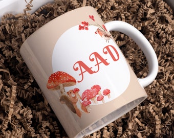 15 oz Monogram Mushroom Mug, Handmade Ceramic Cup, Unique Gift for Mushroom Enthusiasts
