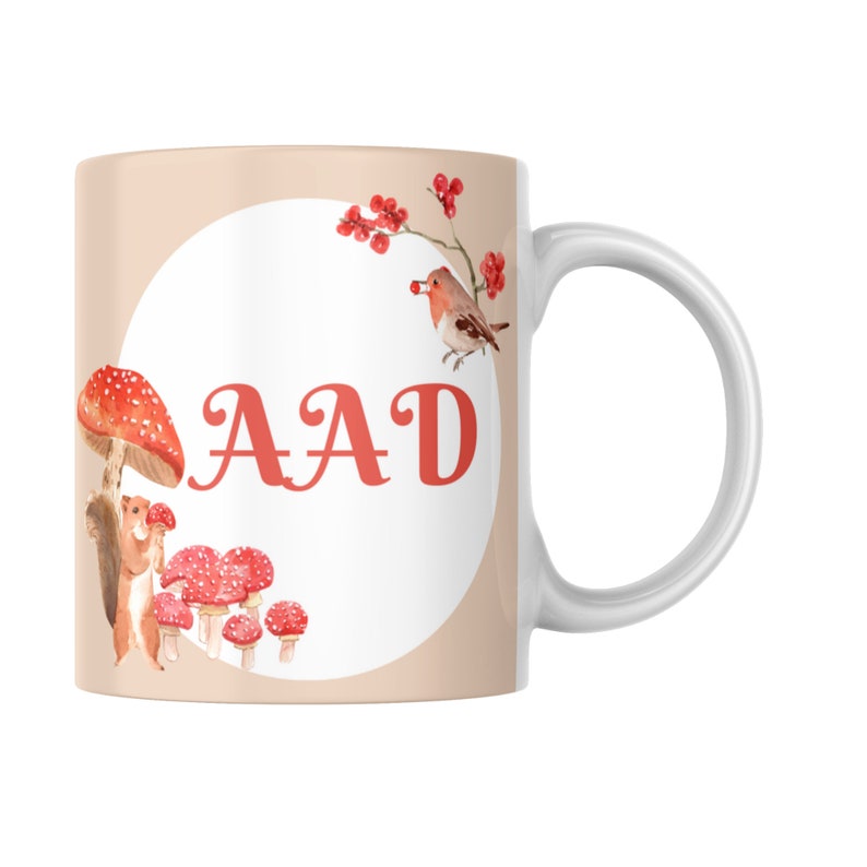 Monogram Mushroom Coffee Mug, Personalized Ceramic Cup, Custom Gift for ...