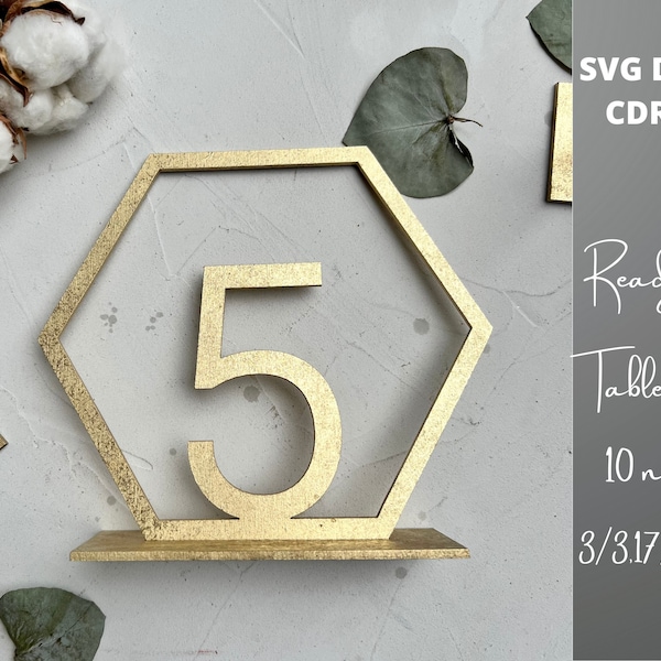 Wedding Table Numbers, Digital Laser Cut File, Files Svg, Ai, Pdf, Dxf, Svg, Sign Table, Geometric, Hexagonal