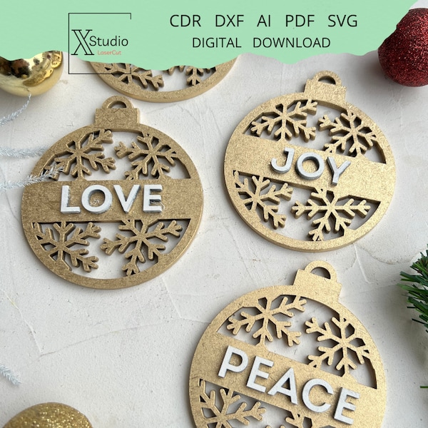 Christmas Ornaments SVG Bundle Files, Christmas Tree Decoration, Glowforge Files, Digital Files,  Family Ornament.