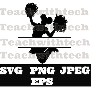 Cheerleader Silhouette Jumping in Air Poms Split Name Frame Download svg png SVG - Cricut - Cheerleader Cut Files - Silhouette Cut Files